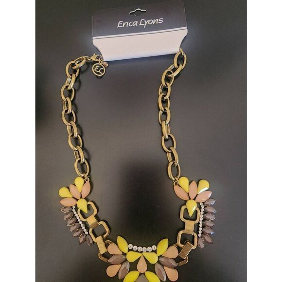 Erica Lyons NWT statement necklace yellow and rose pink - Picture 4 of 8
